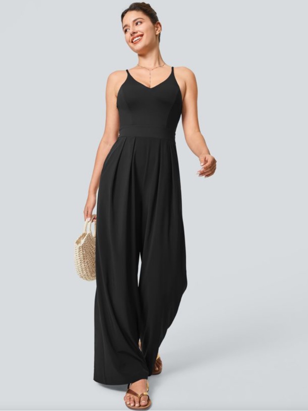 HALARA Breezeful Backless Side Invisible Zipper Pocket Wide Leg Jumpsuit - Picture 7 of 11